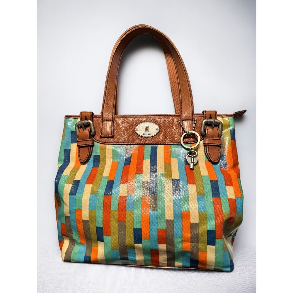 Fossil Multi-Color Stripe Coated Canvas & Leather… - image 1